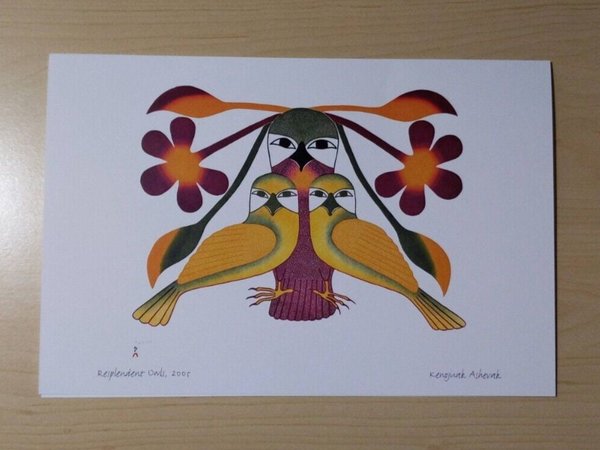 Resplendent Owls by Kenojuak Ashevak Inuit Artist 6"x9" Art Card