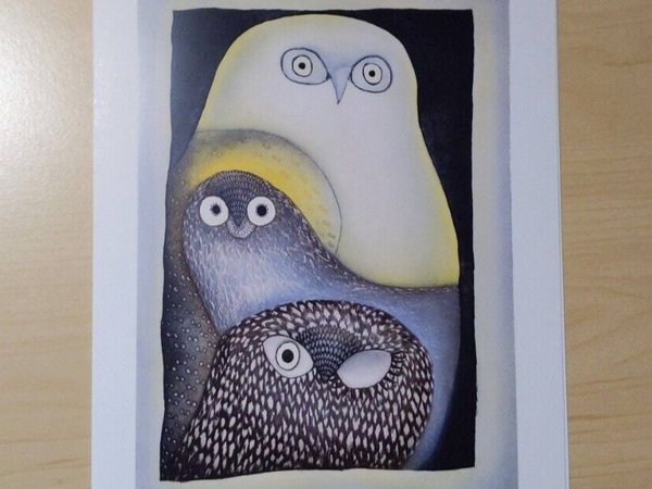 Owls in Moonlight by Ningiukulu Teevee Inuit Artist 6"x9" Art Card